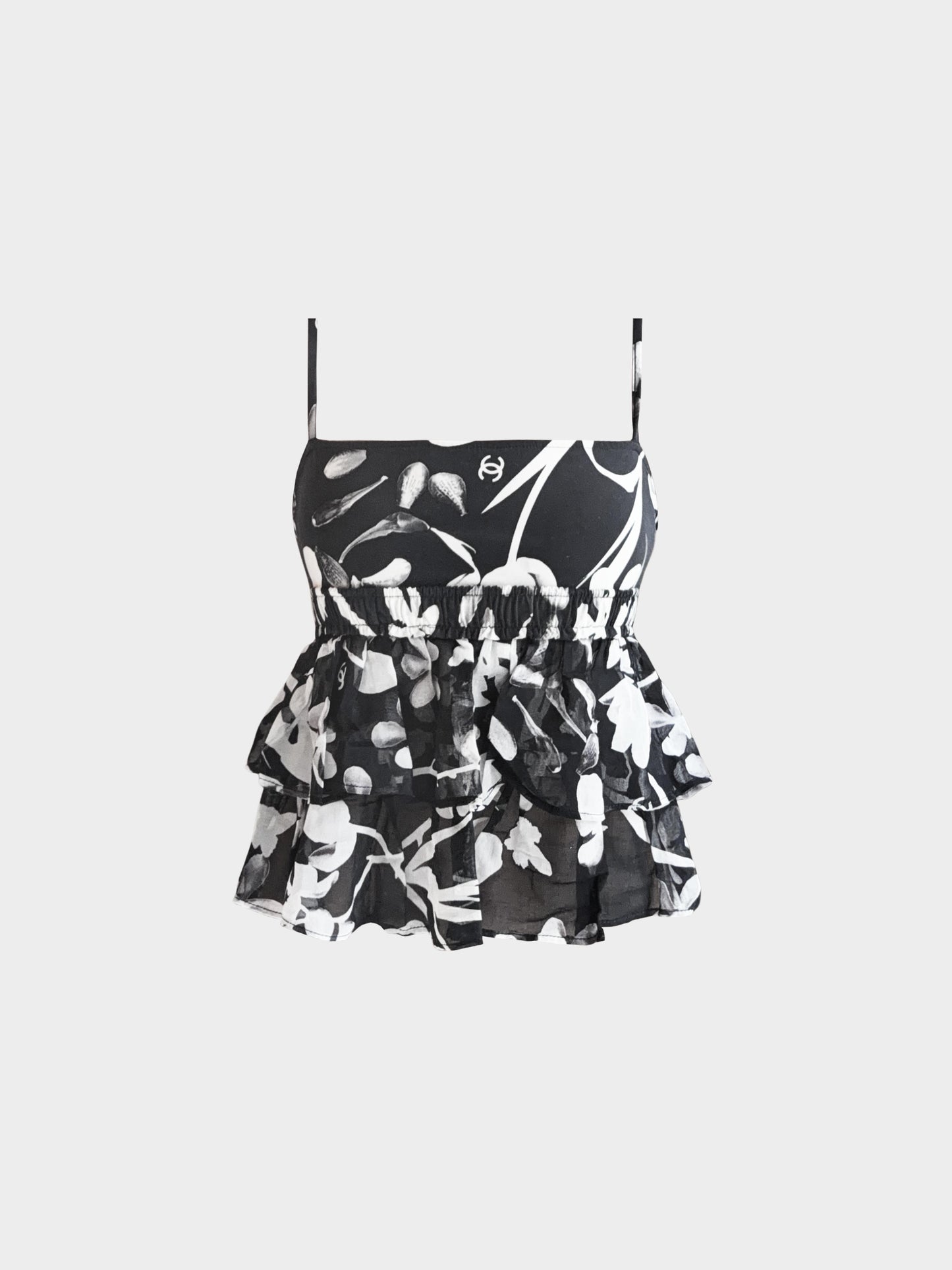 Chanel SS 2004 Camellia Floral Print Frill Cami Top