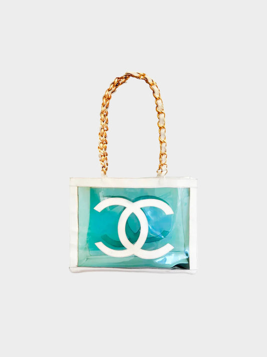 Chanel 2000s Blue and White Vinyl Rare Tote Bag