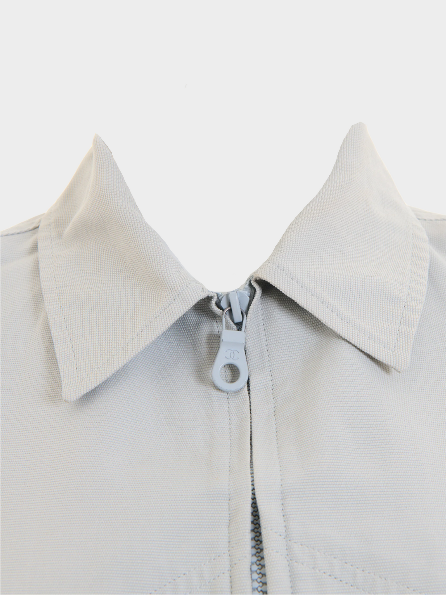 Chanel by Karl Lagerfeld FW 2001 Dove Gray and White Zip-up Sport Jacket