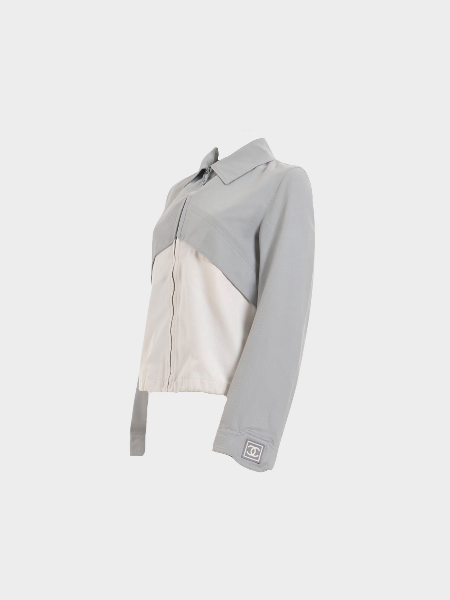 Chanel by Karl Lagerfeld FW 2001 Dove Gray and White Zip-up Sport Jacket