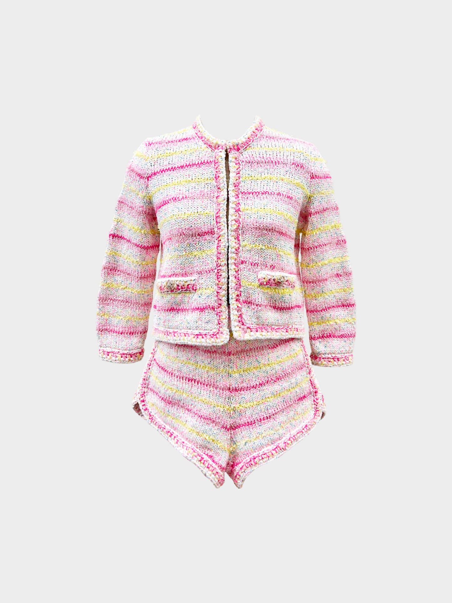 Chanel Resort 2024 LOVE COCO Cotton Candy Striped Knit Shorts
