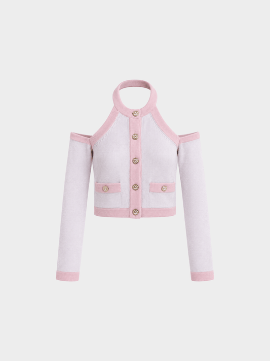 Chanel SS 2023 Pink Knit Halter Top with Sleeves