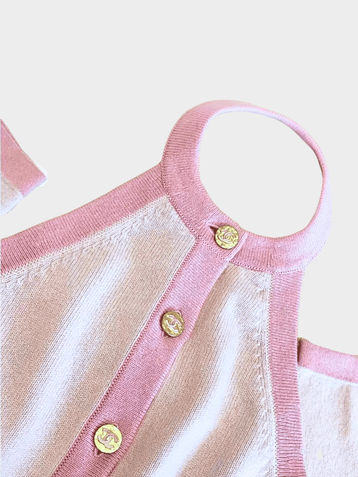 Chanel SS 2023 Pink Knit Halter Top with Sleeves