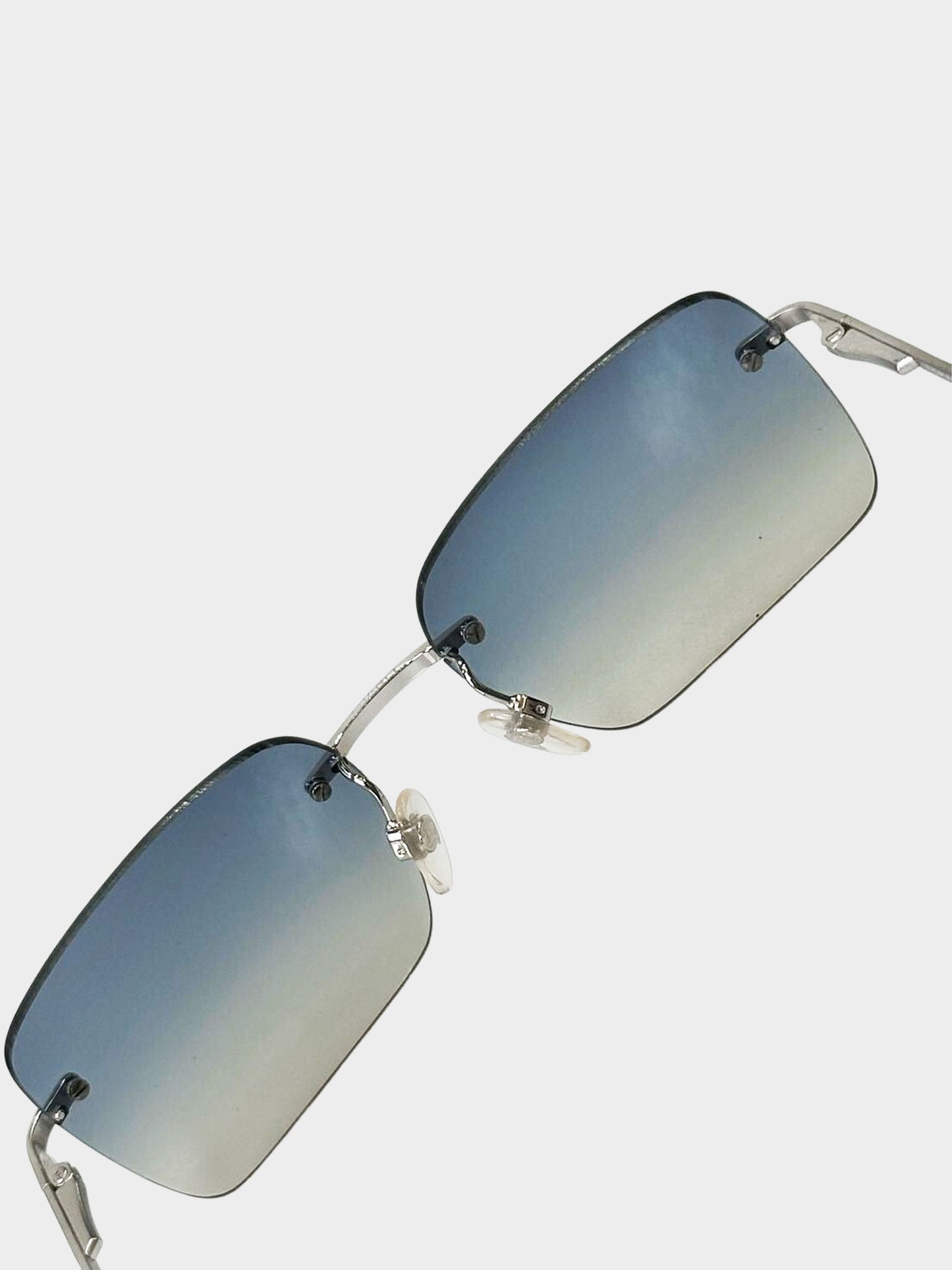 Chanel 2000s Gradient Blue Rhinestone Rimless Sunglasses