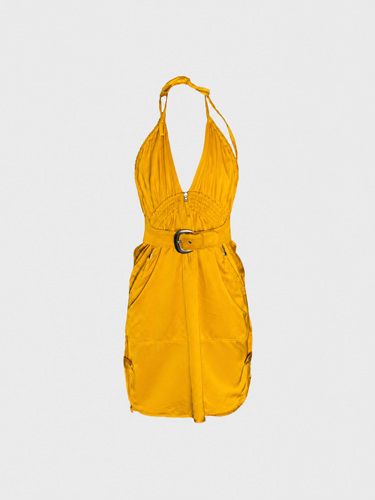 Jean Paul Gaultier 2000s Yellow Satin Halter Dress