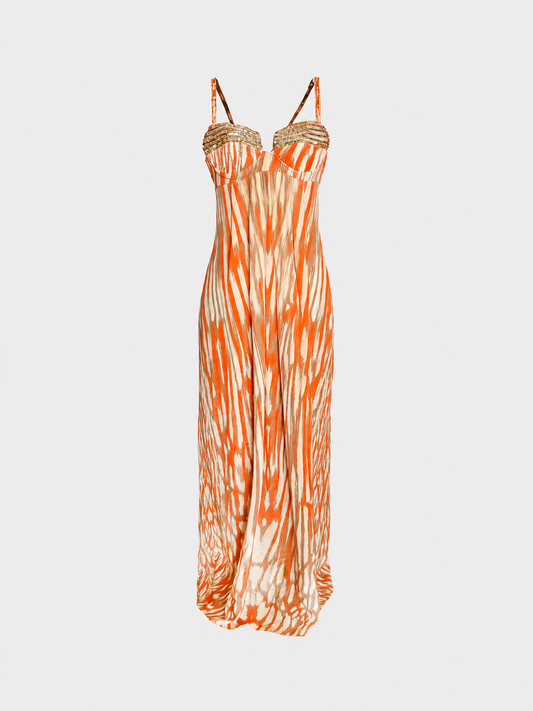 Roberto Cavalli 2000s Orange Printed Maxi Dress