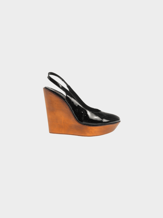 Chloe 2000s Scintilla Nero Patent Slingback Wedges