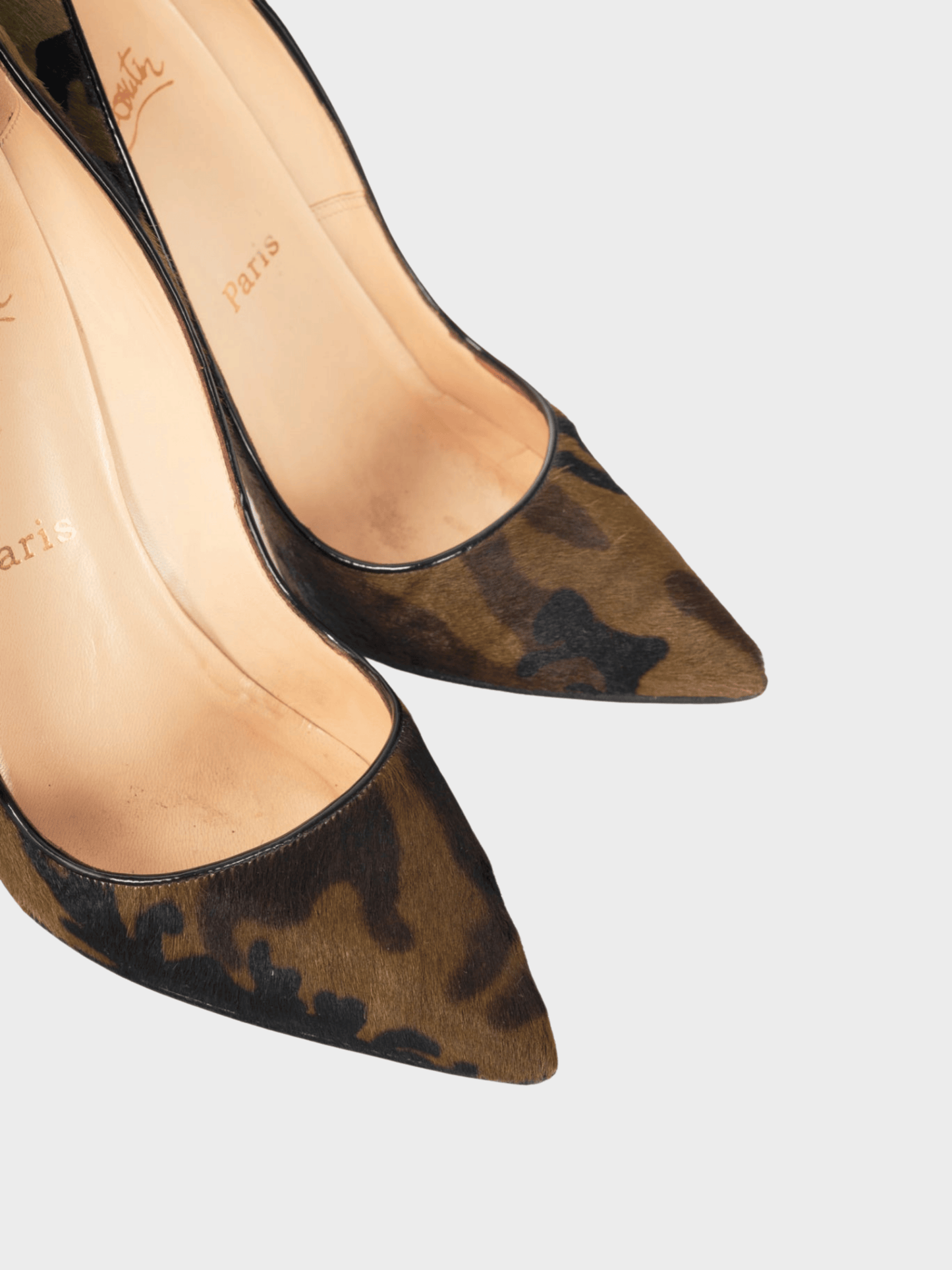 Christian Louboutin 2010s Pigalle Green Pony Camouflage Pointed-Toe Pumps