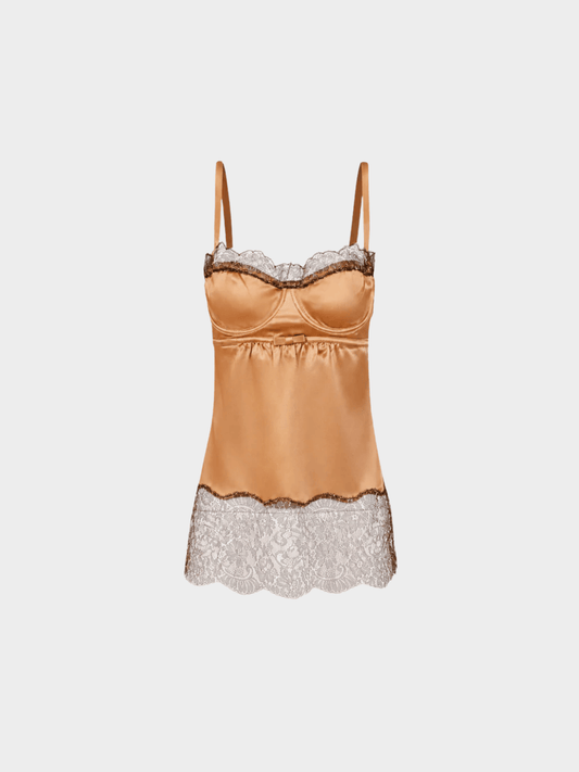 Dolce and Gabbana 2000s Brown Satin Lace Bustier