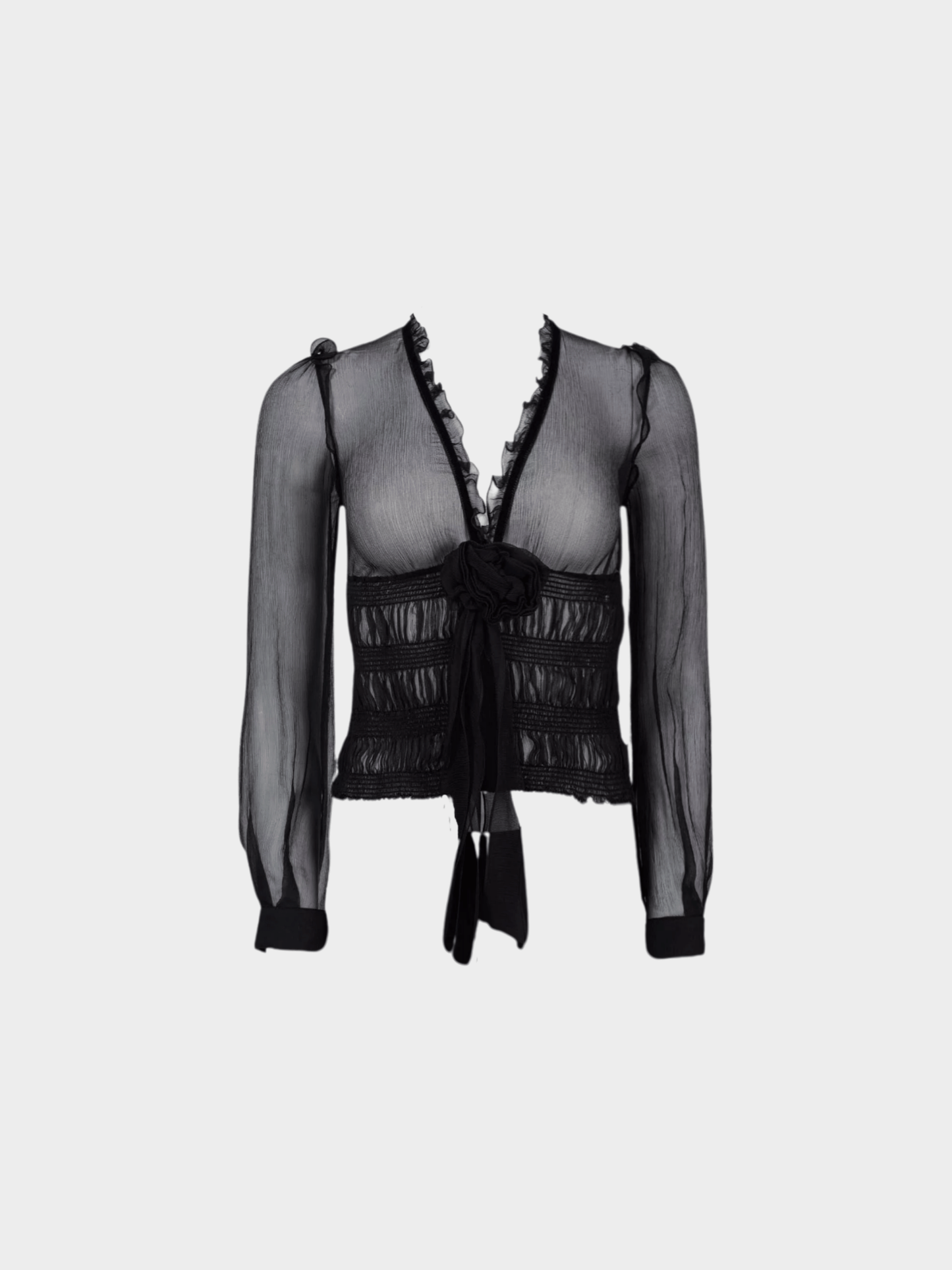 Dolce and Gabbana 2000s Black Sheer Floral Detail Top