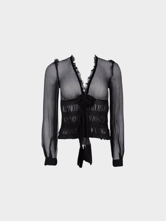 Dolce and Gabbana 2000s Black Sheer Floral Detail Top