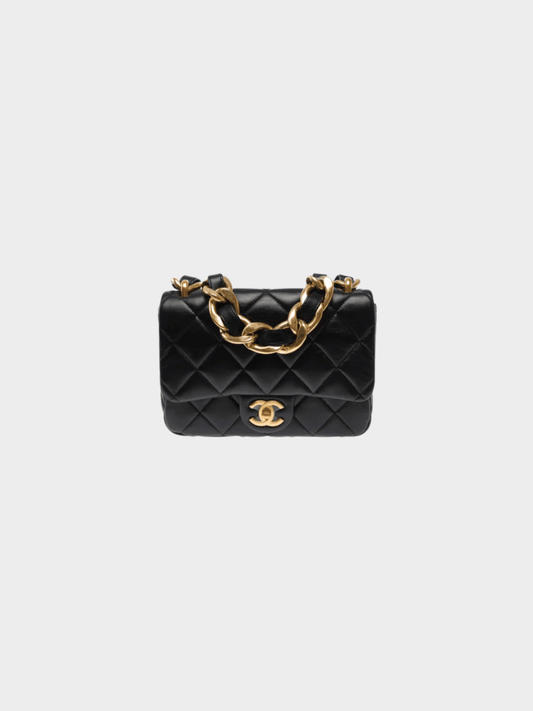 Chanel 2021 Black Lambskin Quilted Small Funky Town Flap Bag