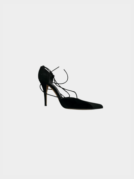 Yves Saint Laurent 2000s Black Velvet Wrap Around Heels