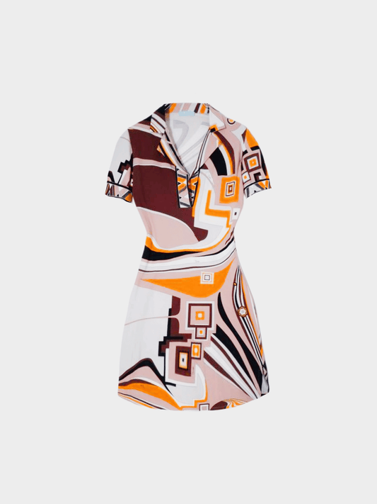 Emilio Pucci 2000s Shades of Brown Graphic Print Mini Dress