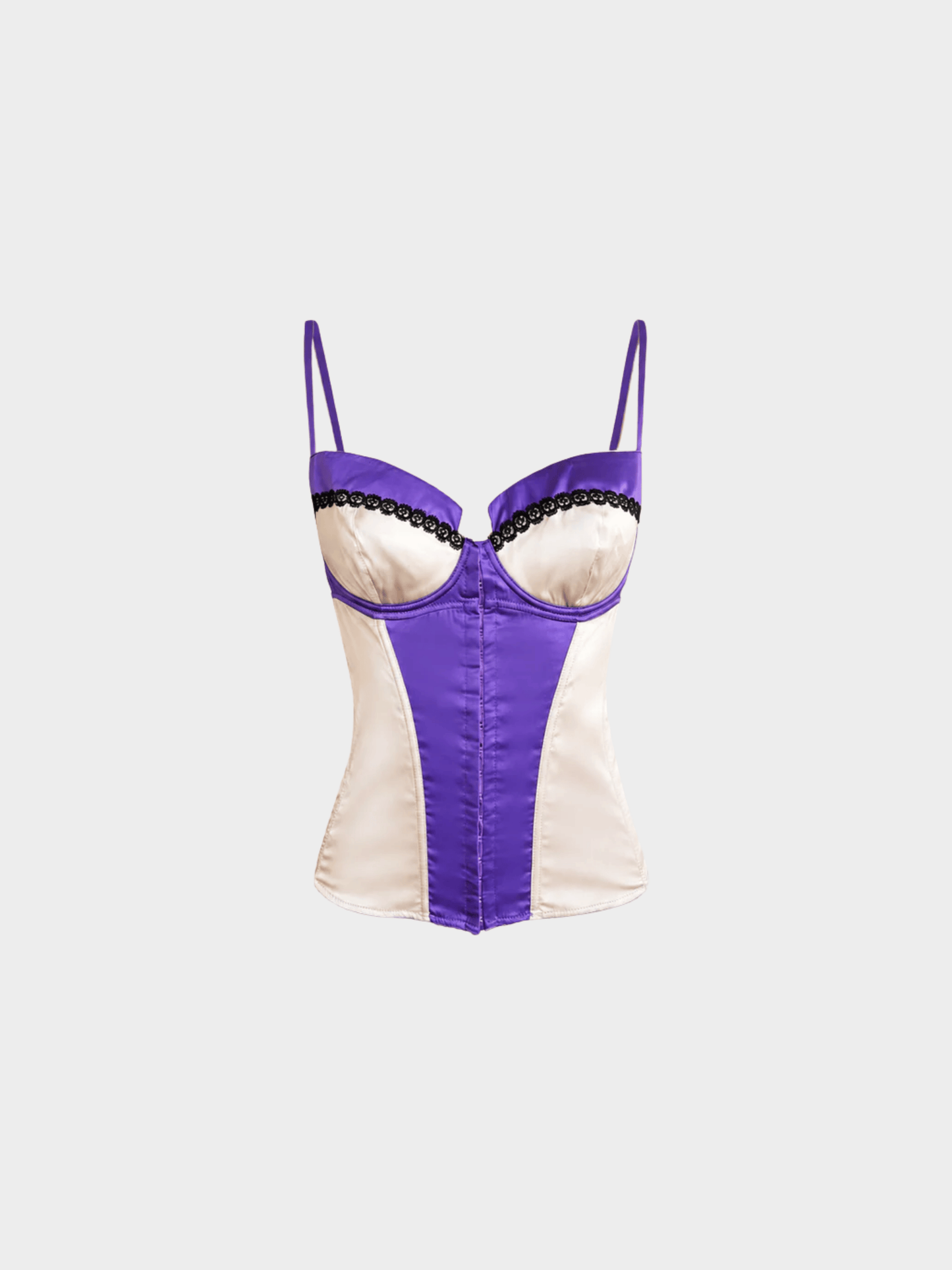 Dolce and Gabbana 2000s Silk Purple Silver Metallic Lace Bustier