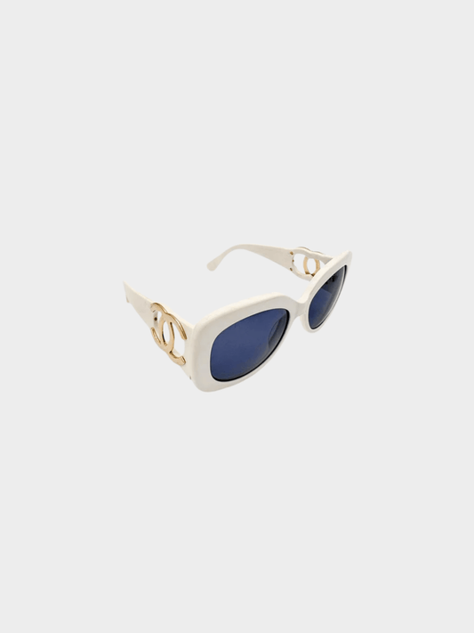 Chanel 2000s White CC Rectangular Cat Eye Sunglasses