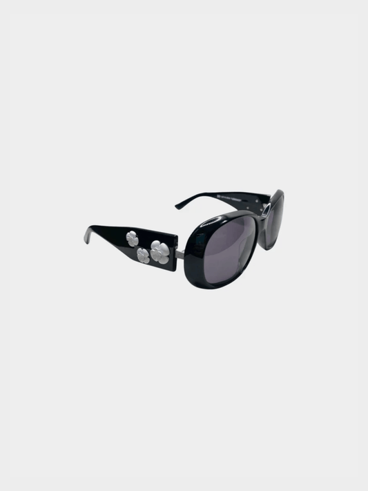 Chanel 2000s Black Frame Camellia Flower Sunglasses