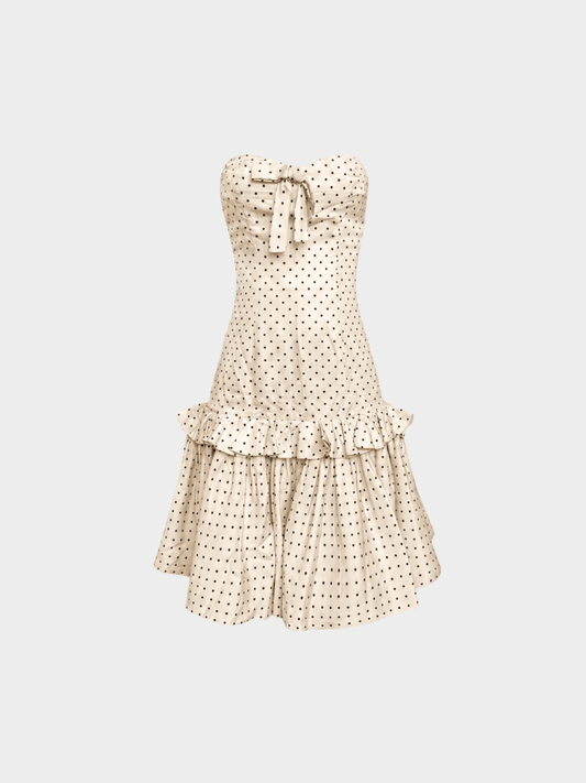 Emanuel Ungaro 2000s Cream Polka Dot Strapless Tube Dress