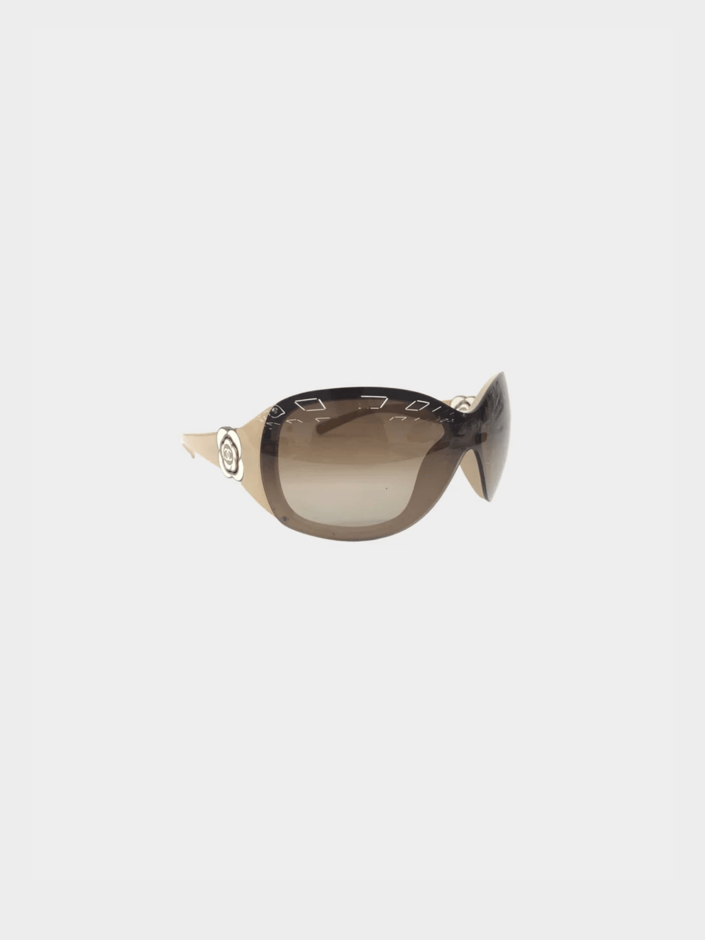 Chanel 2000s Beige Camellia Flower Oversized Sunglasses