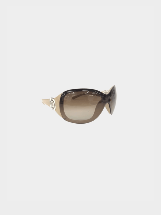 Chanel 2000s Beige Camellia Flower Oversized Sunglasses