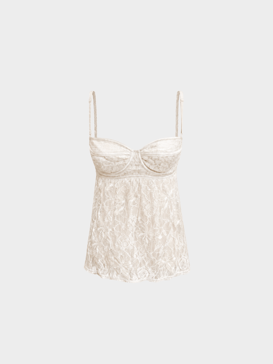 Dolce and Gabbana 2000s Ivory Lace Metallic Bustier Top