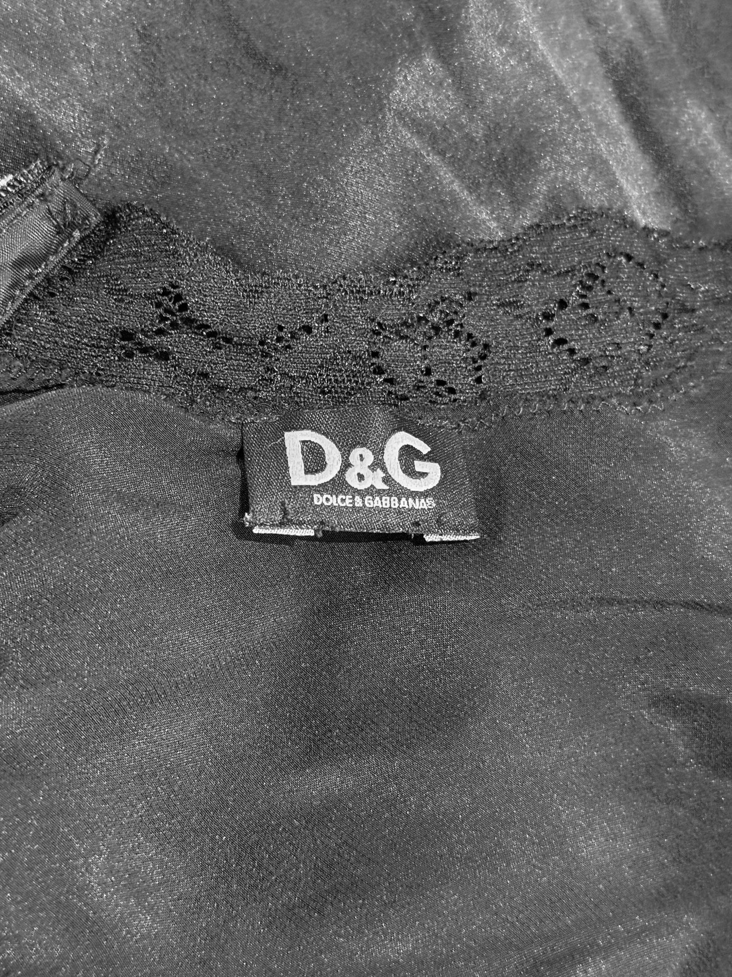 Dolce and Gabbana 2000s Black Silk and Lace Short Sleeve Midi Dress