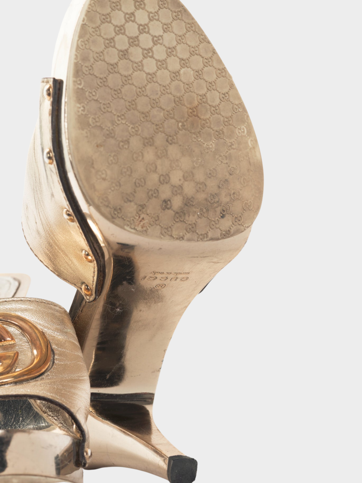 Gucci 2000s Metallic Gold Leather GG Mule Sandals