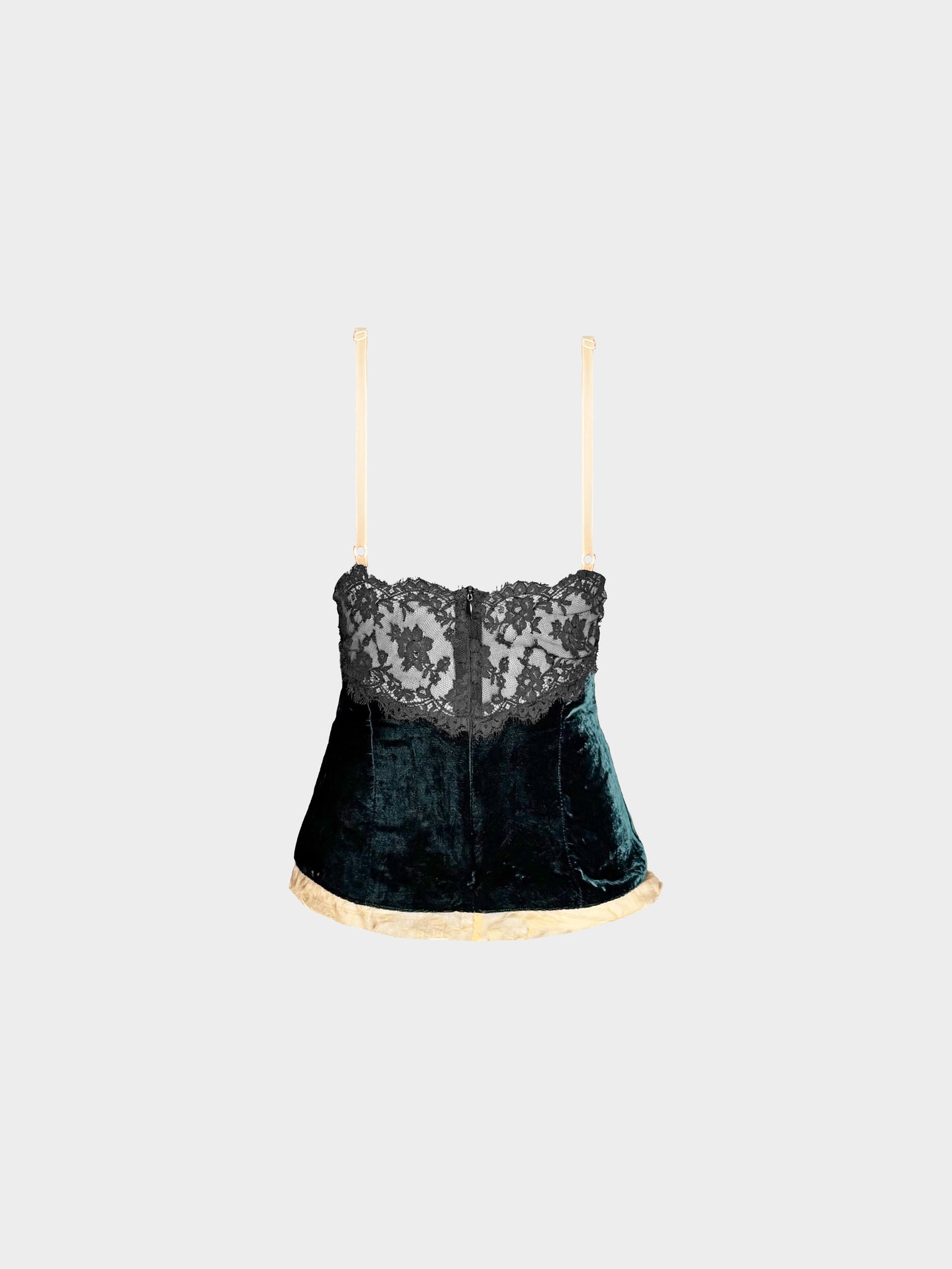 Dolce and Gabbana 2005 Green Velvet and Lace Tank Top