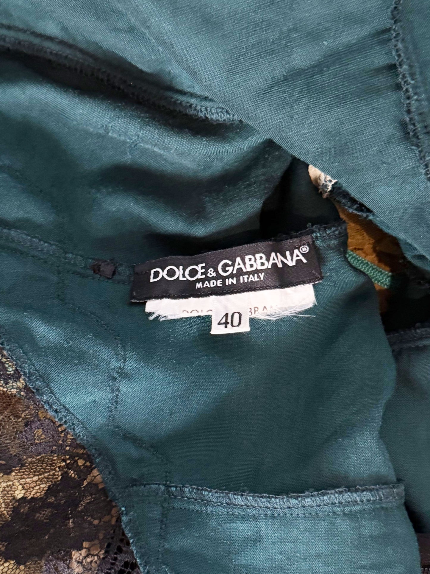 Dolce and Gabbana 2005 Green Velvet and Lace Tank Top