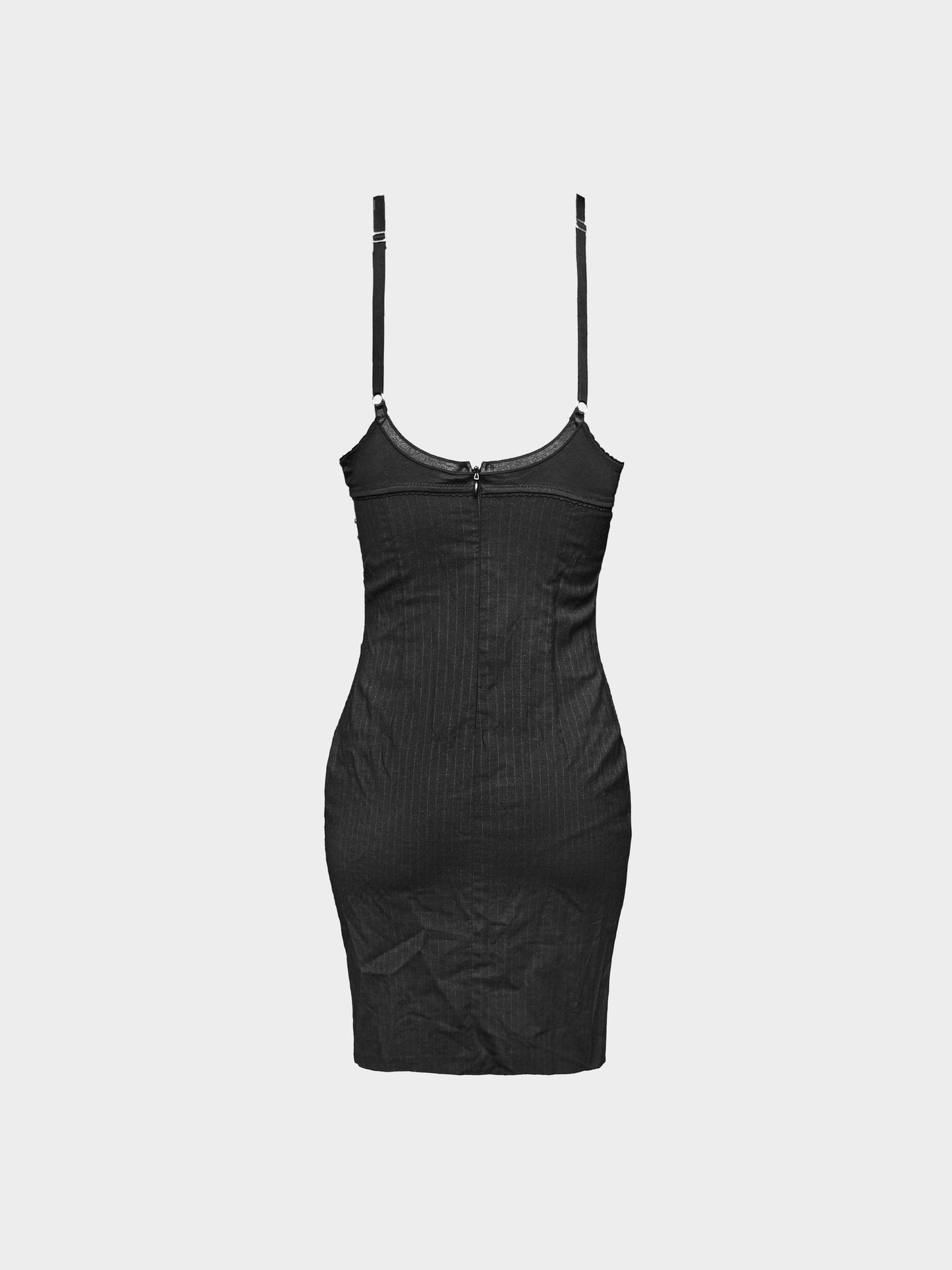 Dolce and Gabbana 2000s Black Pinstripe Lace-trimmed Dress