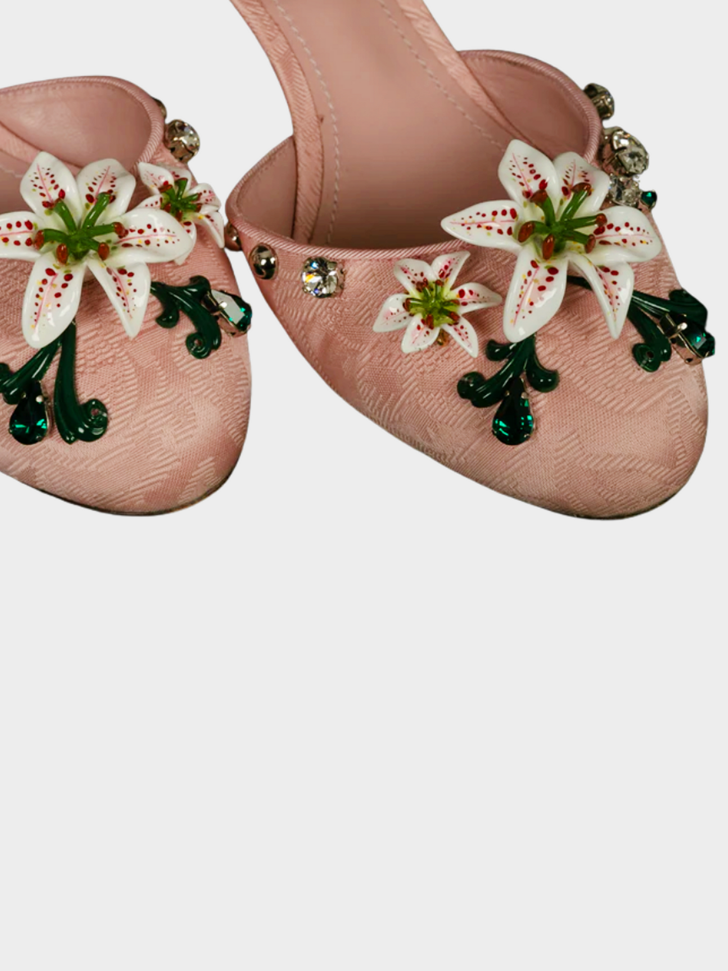 Dolce and Gabbana 2010s Pink Canvas Floral Rhinestone Pumps