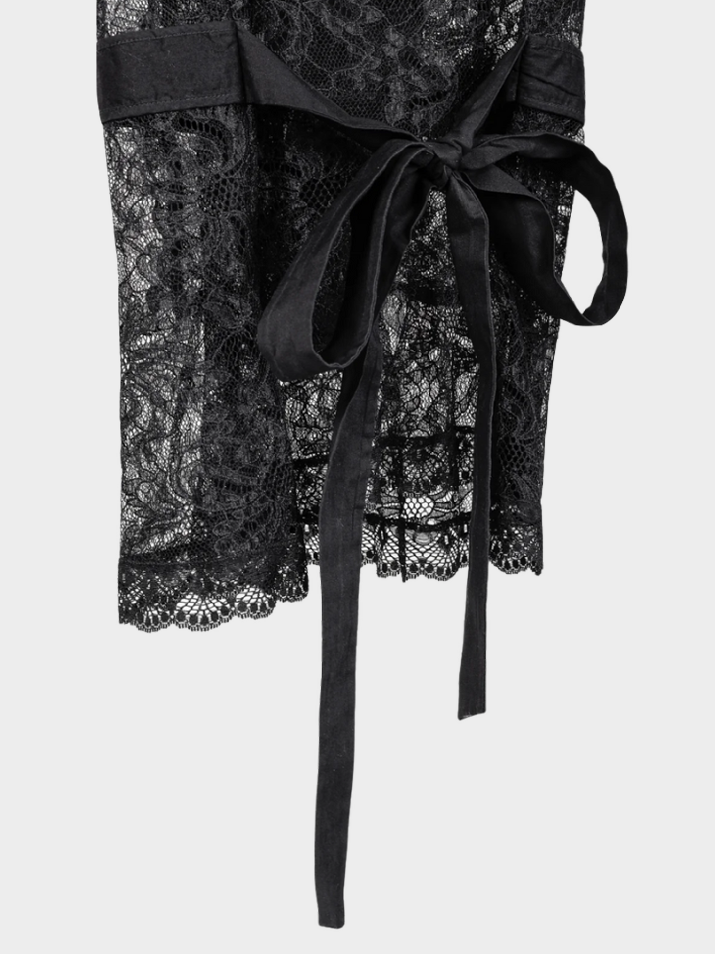 Dolce & Gabbana 2000s Black Lace Flutter-Sleeve Tie-Waist Blouse