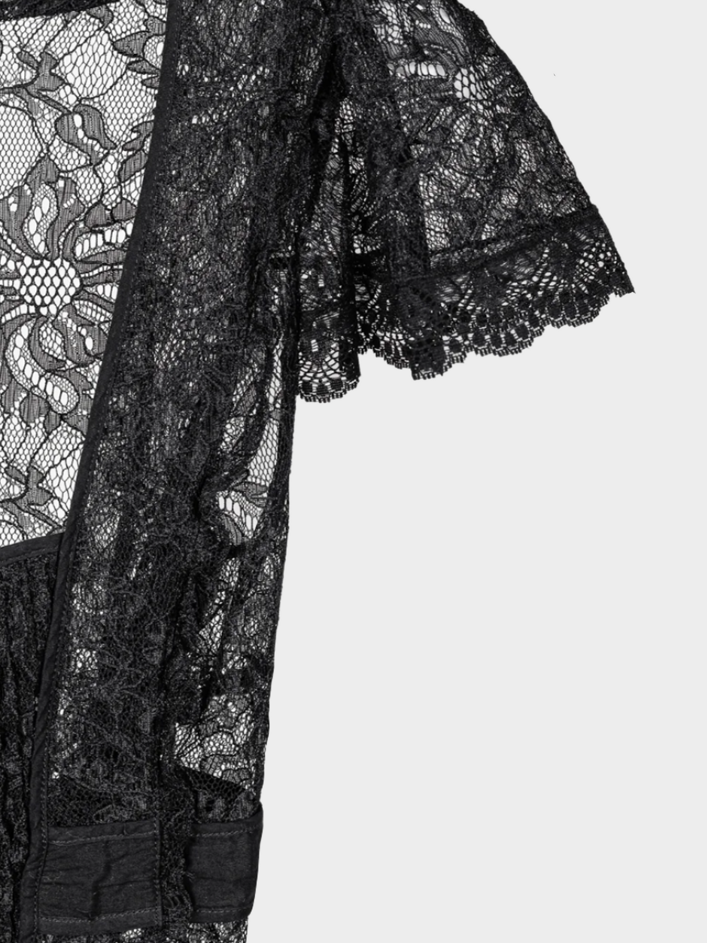 Dolce & Gabbana 2000s Black Lace Flutter-Sleeve Tie-Waist Blouse