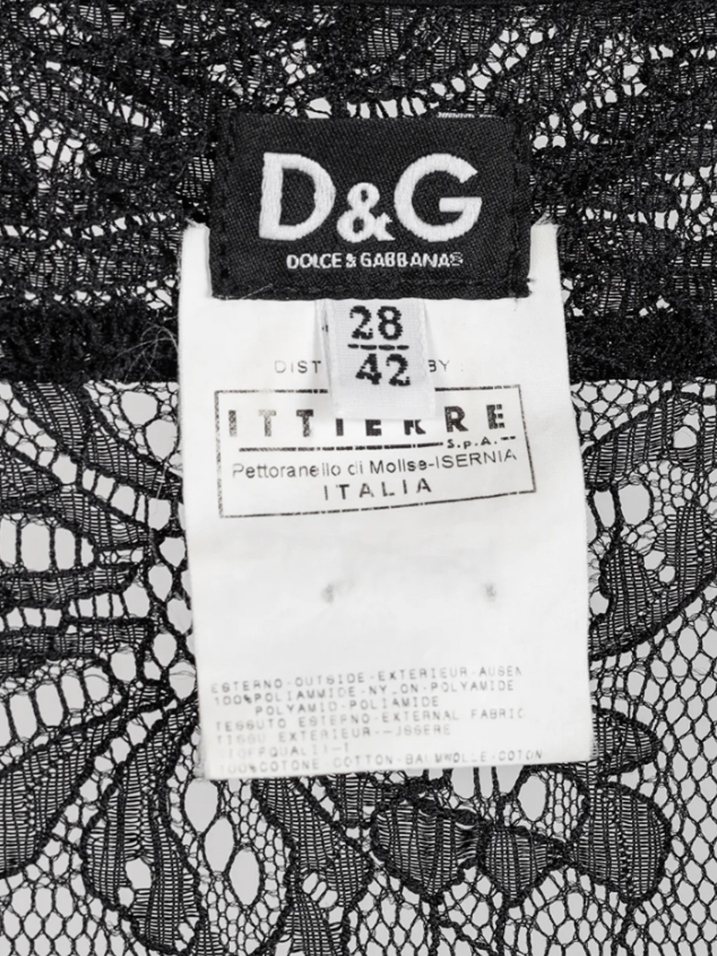 Dolce & Gabbana 2000s Black Lace Flutter-Sleeve Tie-Waist Blouse