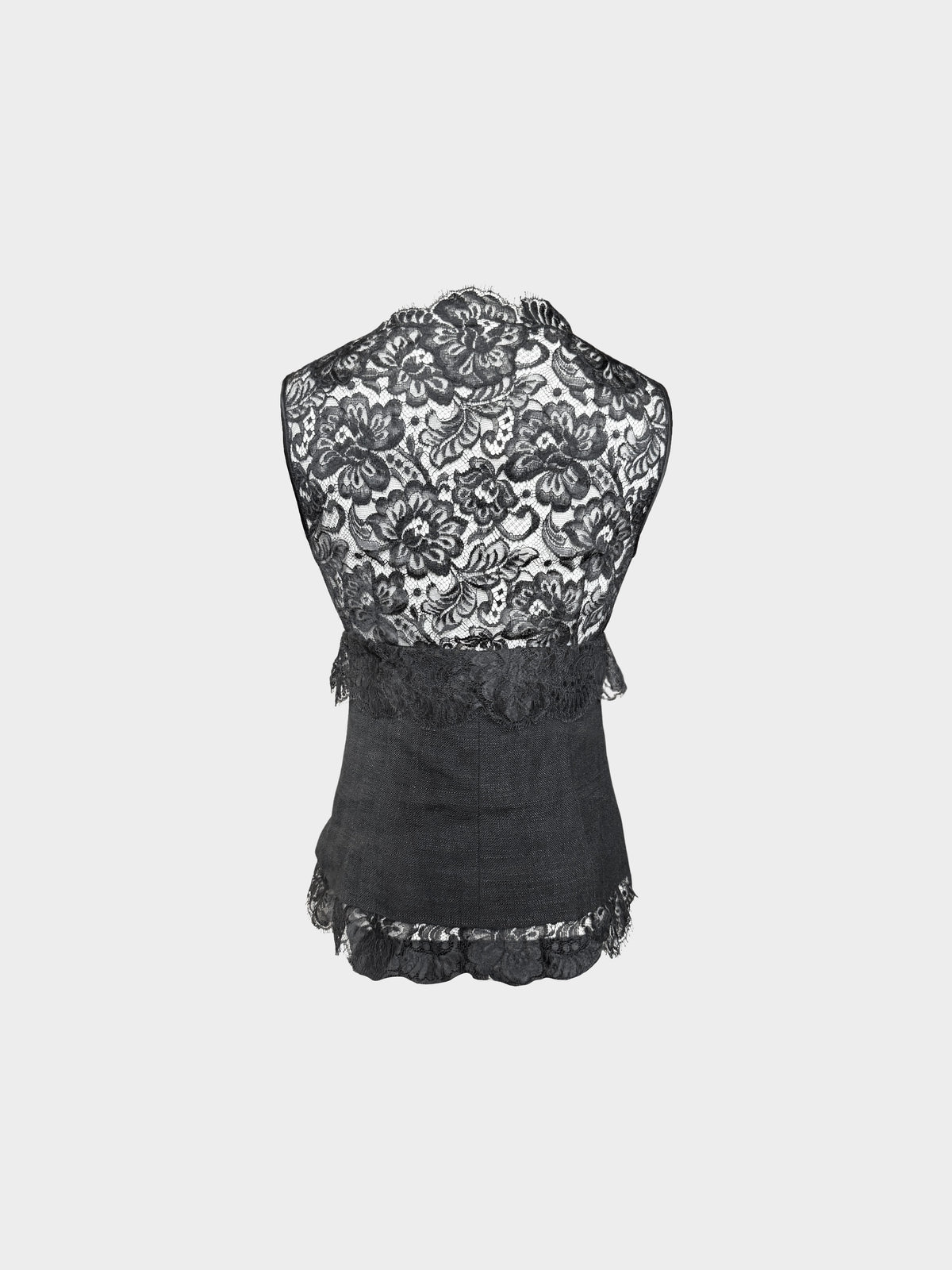 Dolce and Gabbana 2000s Black Lace Trim Button-down Vest Top