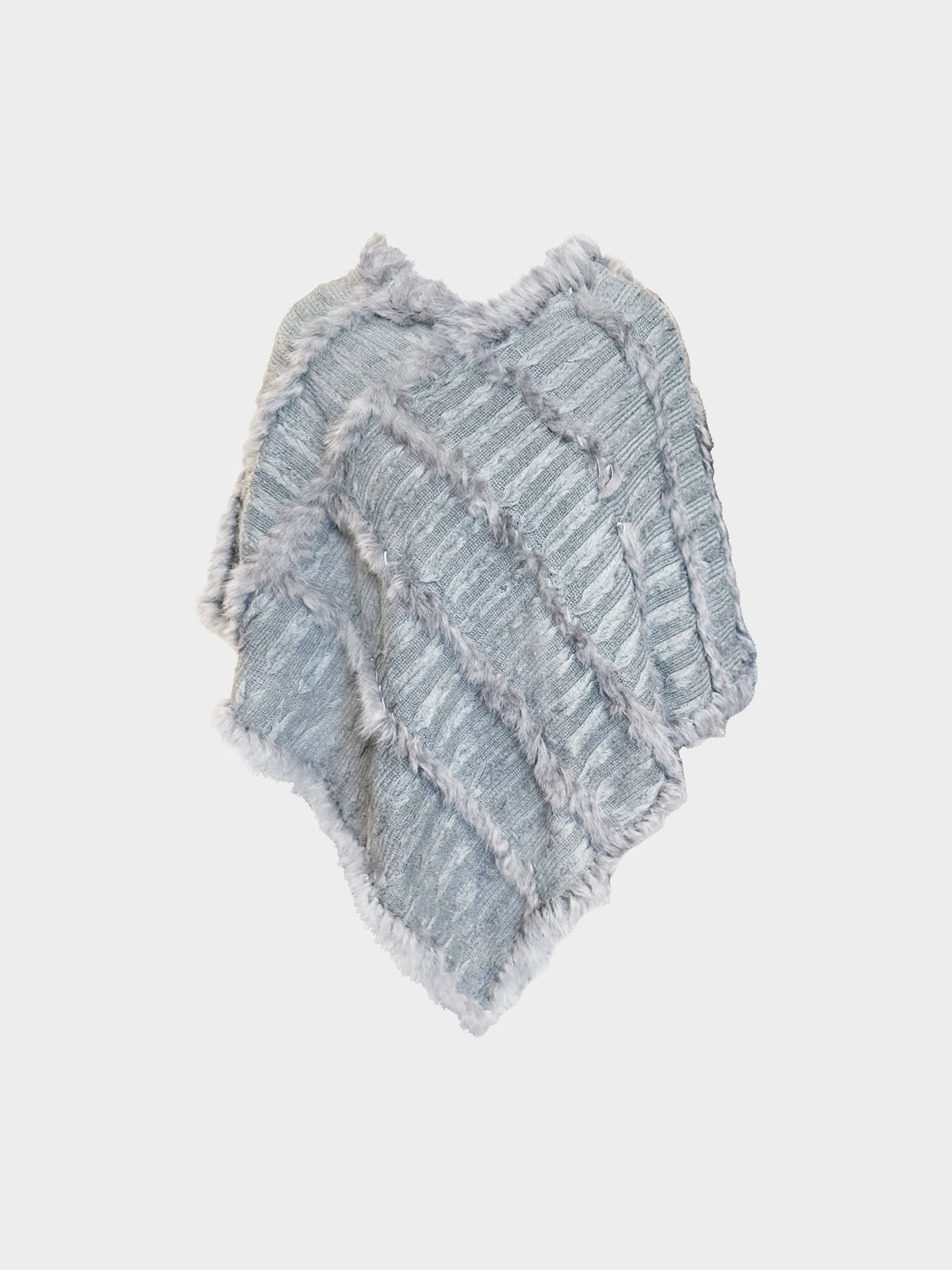 Dolce and Gabbana 2000s Grey Fur-trimmed Poncho