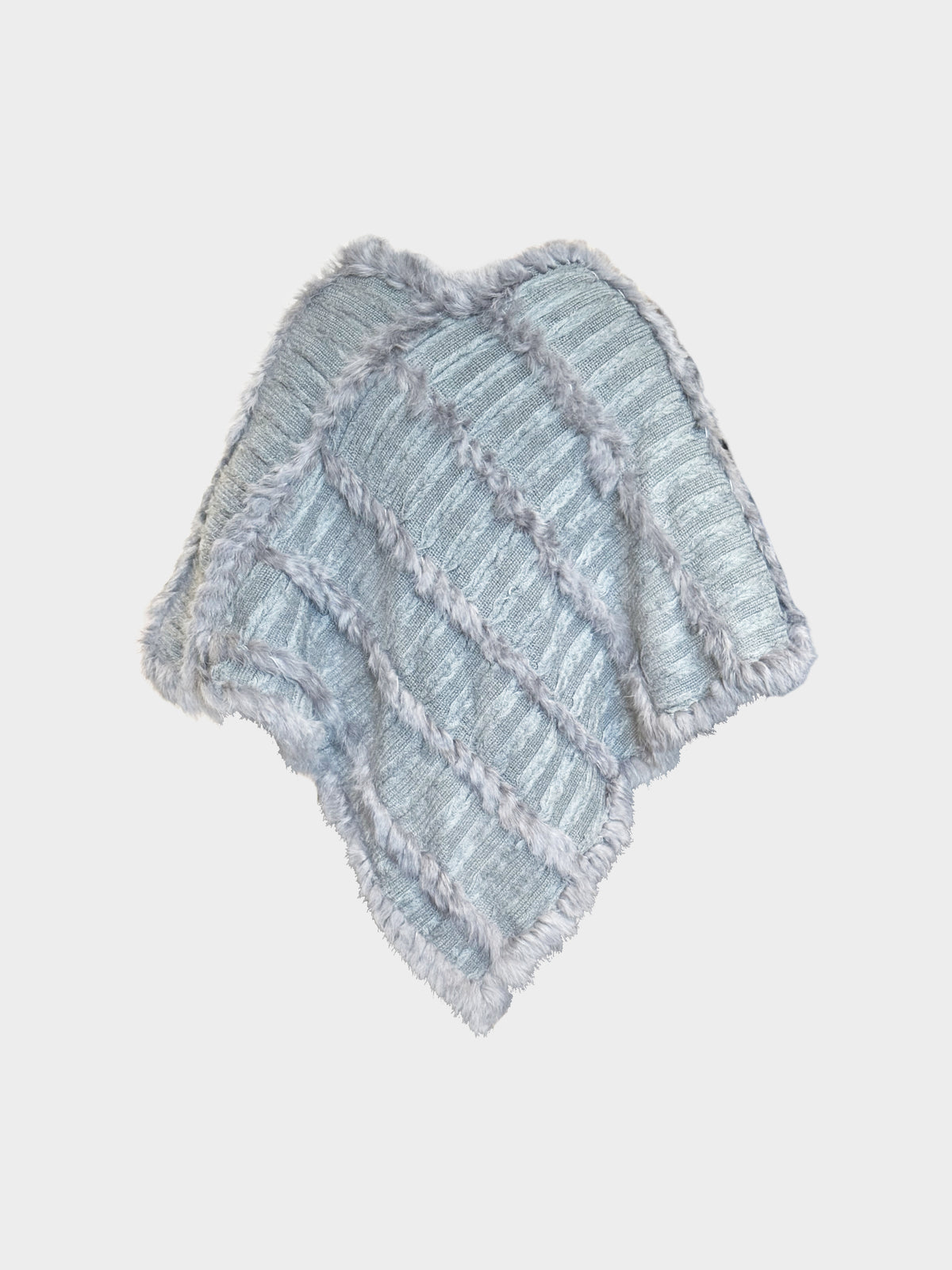 Dolce and Gabbana 2000s Grey Fur-trimmed Poncho