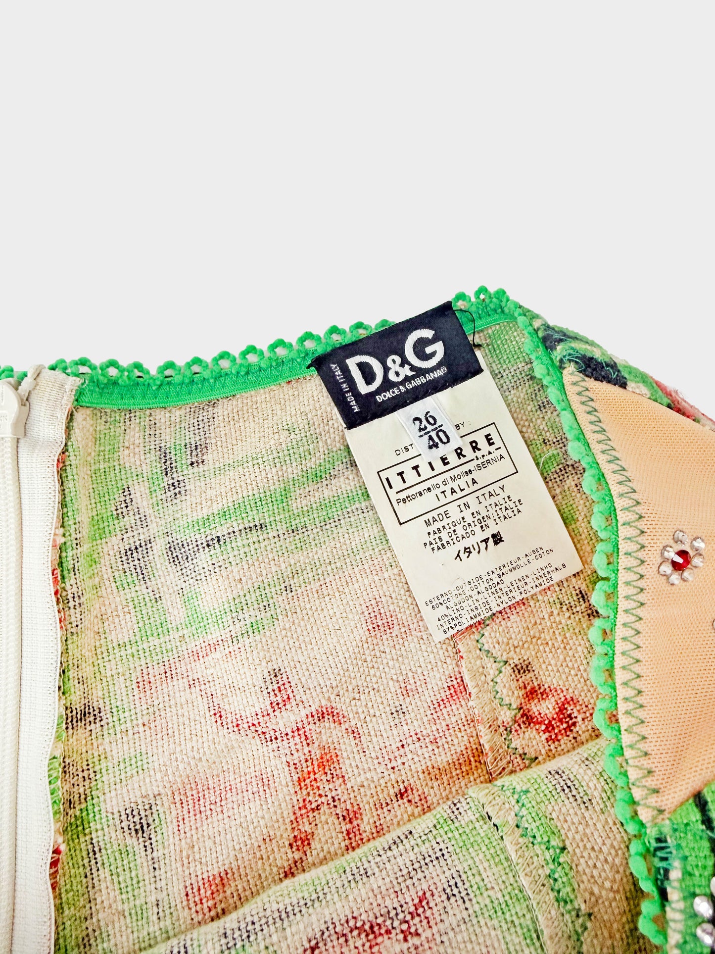 Dolce and Gabbana 2000s Green and Red Summer Printed Cotton-Linen Shorts