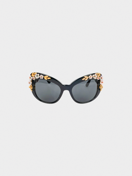 Dolce and Gabbana 2010s Black Floral Sunglasses