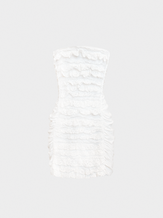 Dolce and Gabbana 2000s White Ruffle Lace Tube Dress