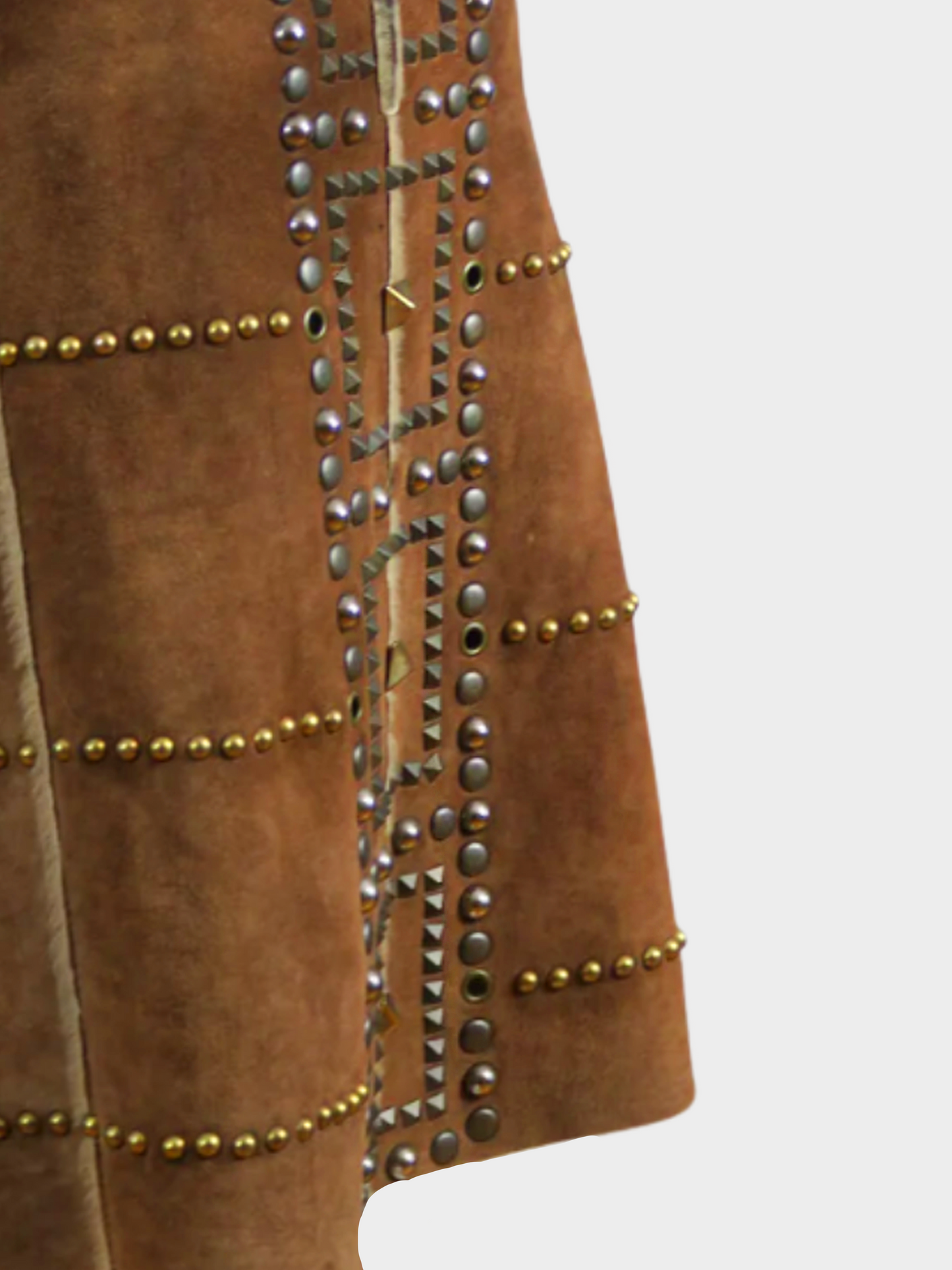 Dolce and Gabbana FW 2002 Brown Studded Sheepskin Midi Skirt
