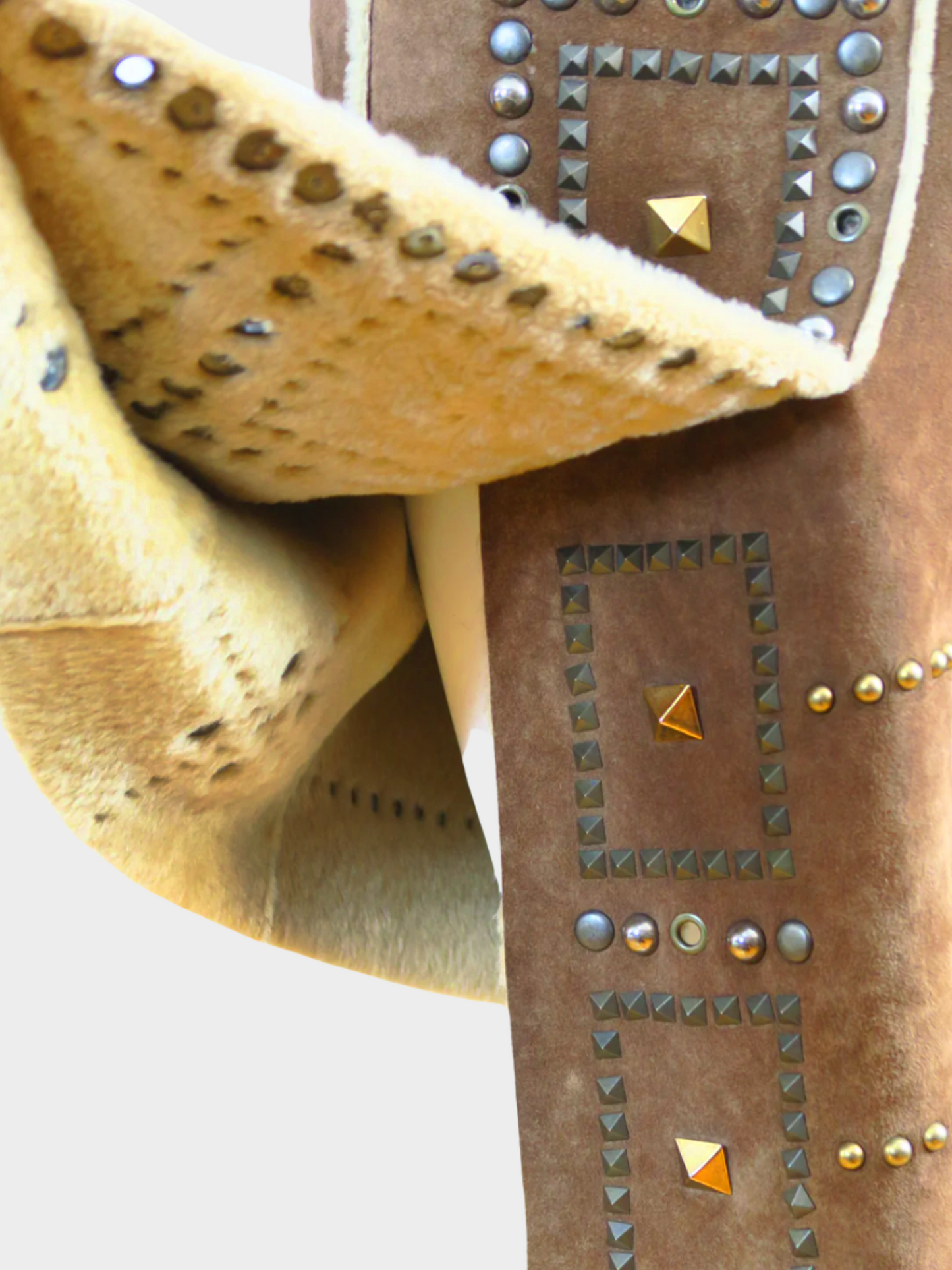 Dolce and Gabbana FW 2002 Brown Studded Sheepskin Midi Skirt