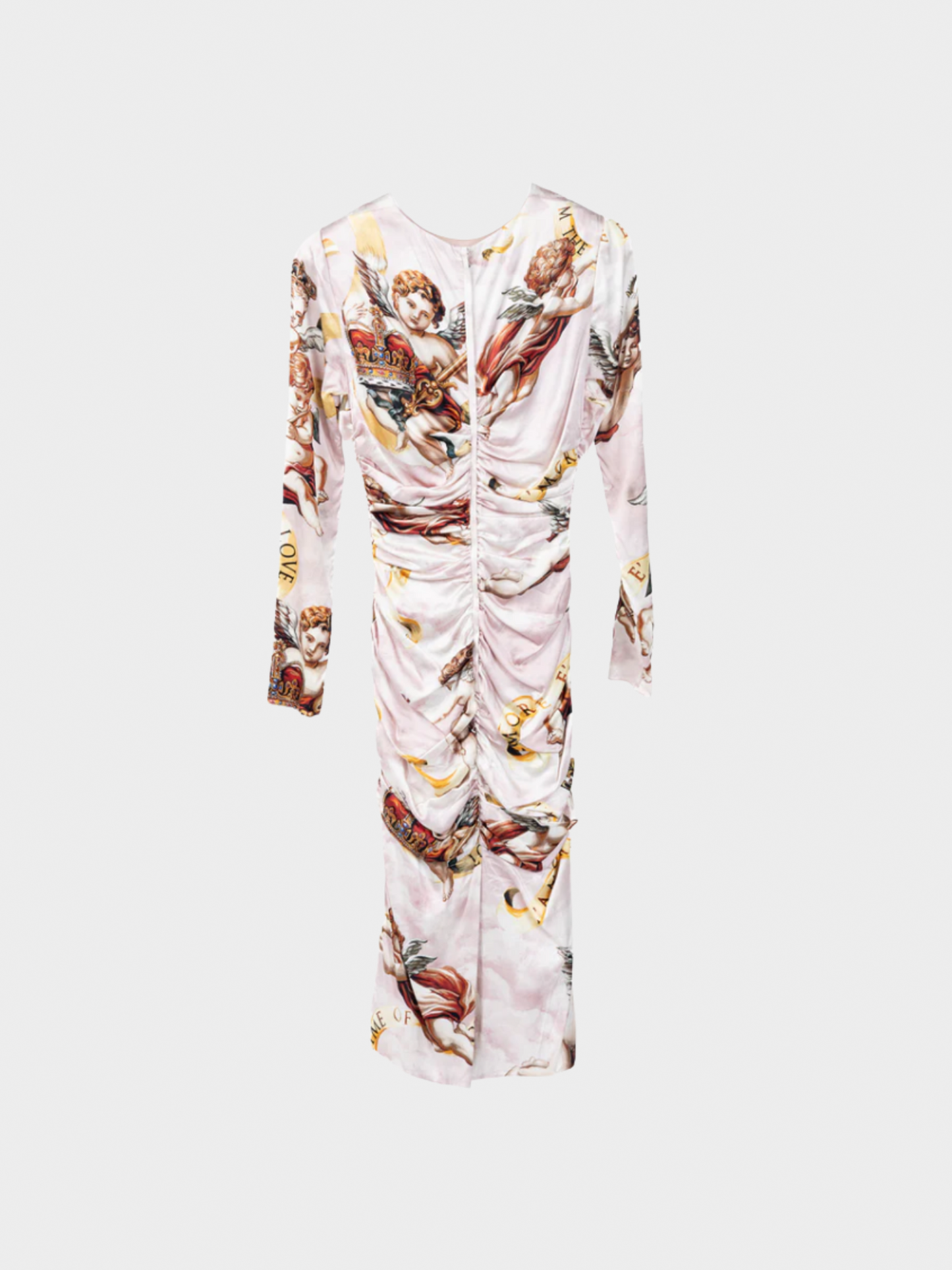 Dolce and Gabbana SS 2018 Pink Silk-Satin Cherub-Print Midi Dress