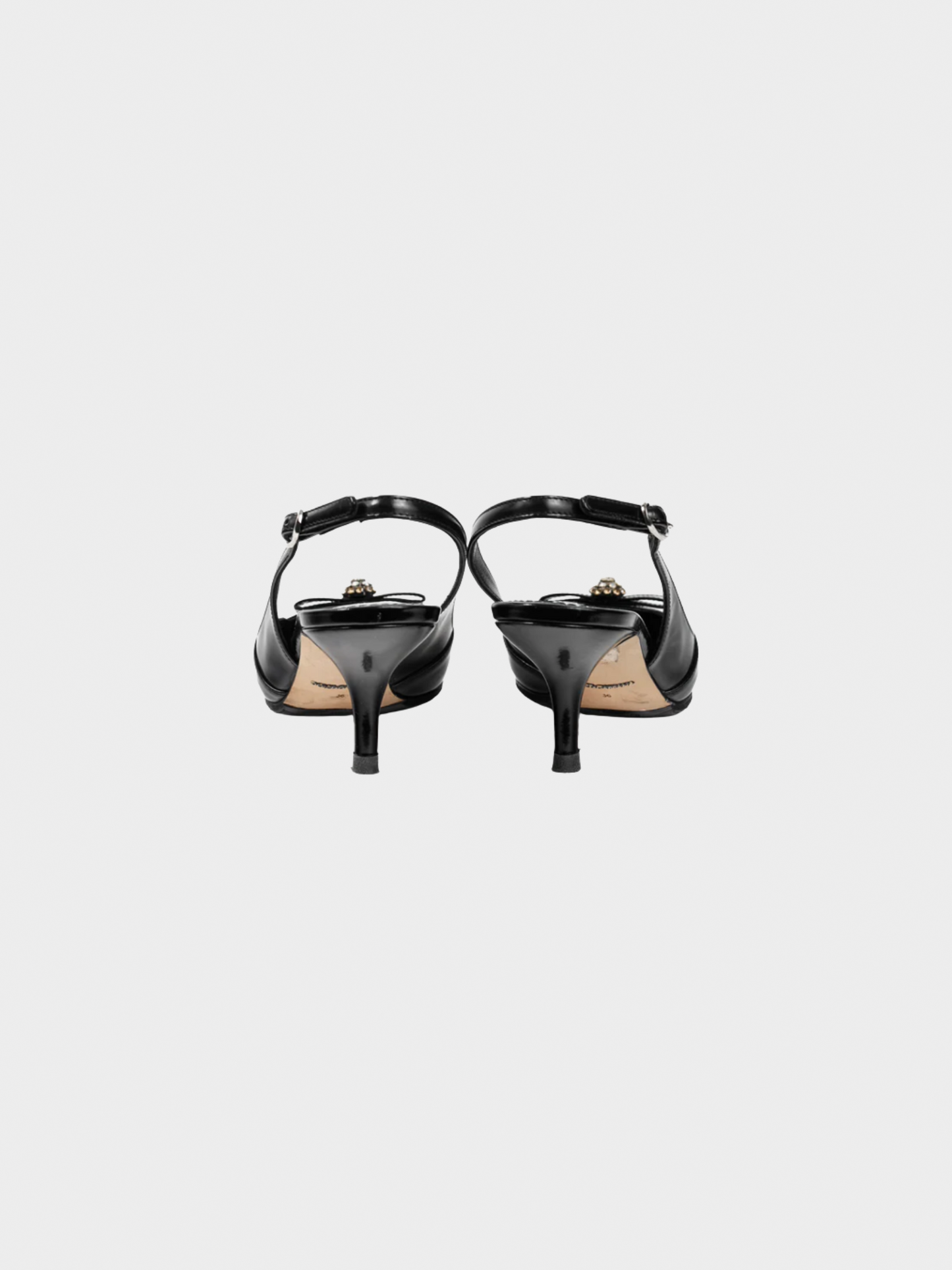 Dolce and Gabbana 2010s Black Patent-Leather Embellished Slingback Pointed-Toe Heels