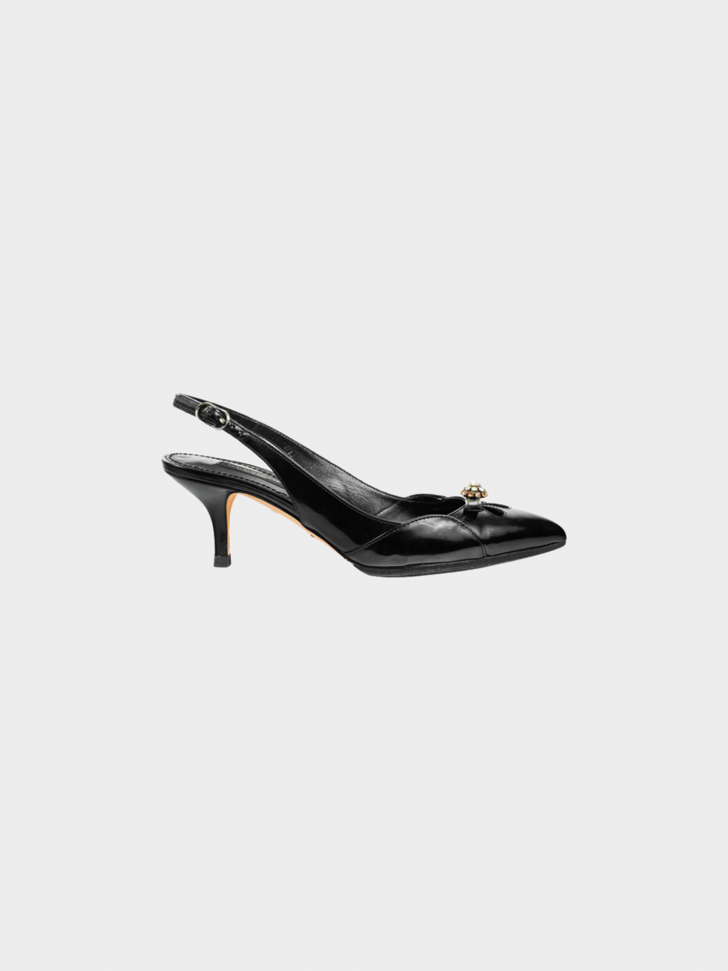 Dolce and Gabbana 2010s Black Patent-Leather Embellished Slingback Pointed-Toe Heels