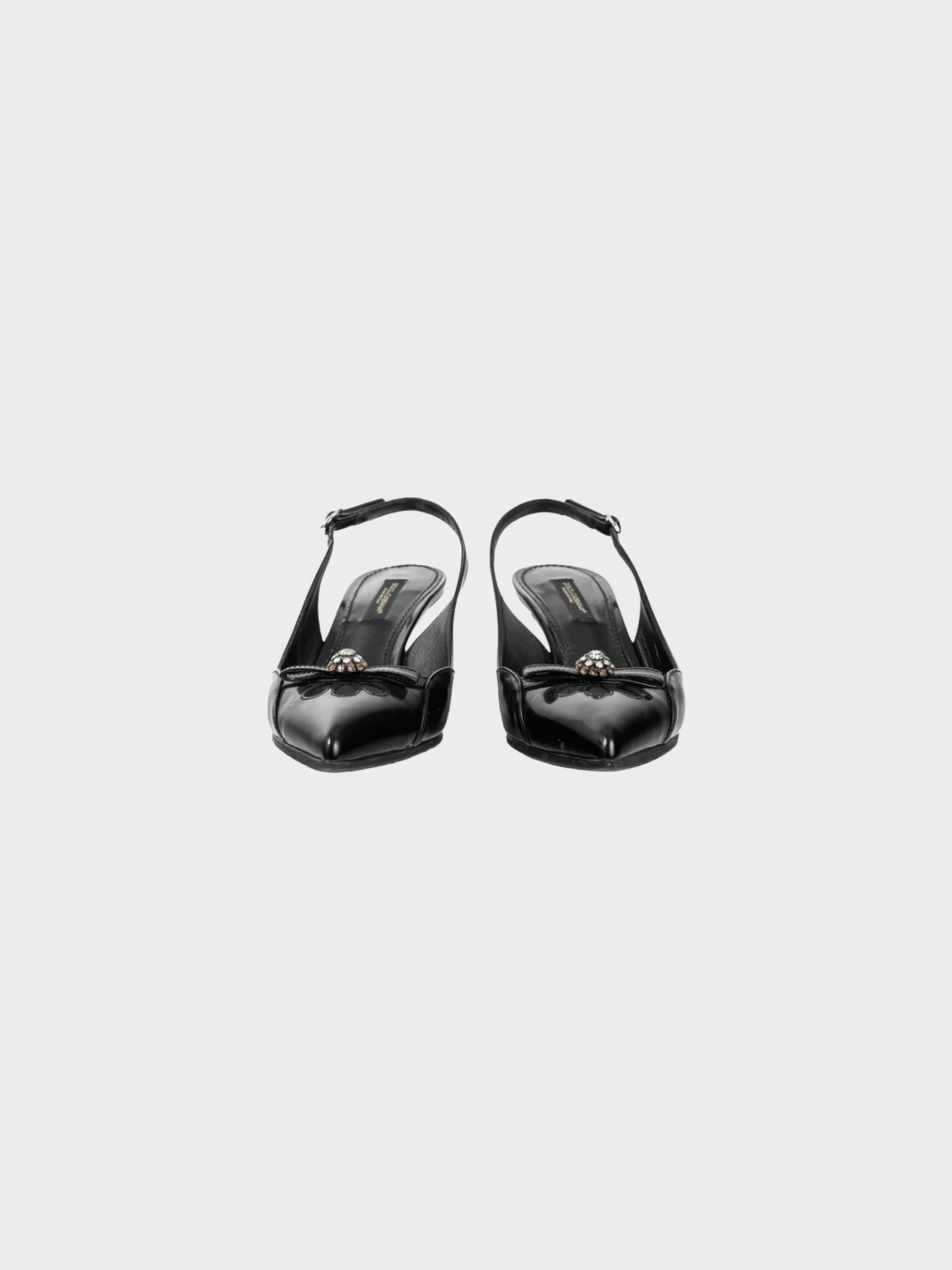 Dolce and Gabbana 2010s Black Patent-Leather Embellished Slingback Pointed-Toe Heels