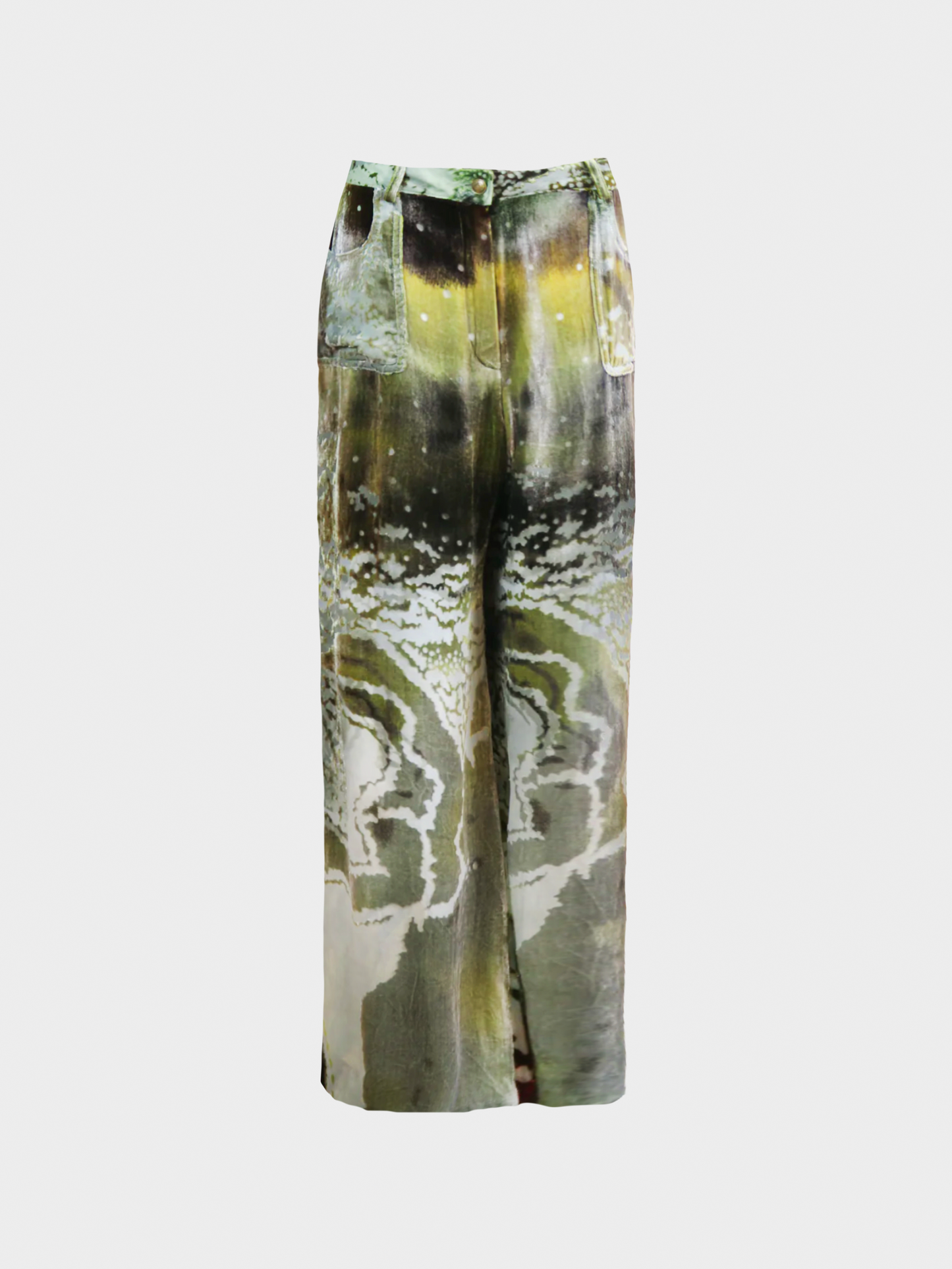 Christian Dior 2000s Green Silk Camouflage Pants