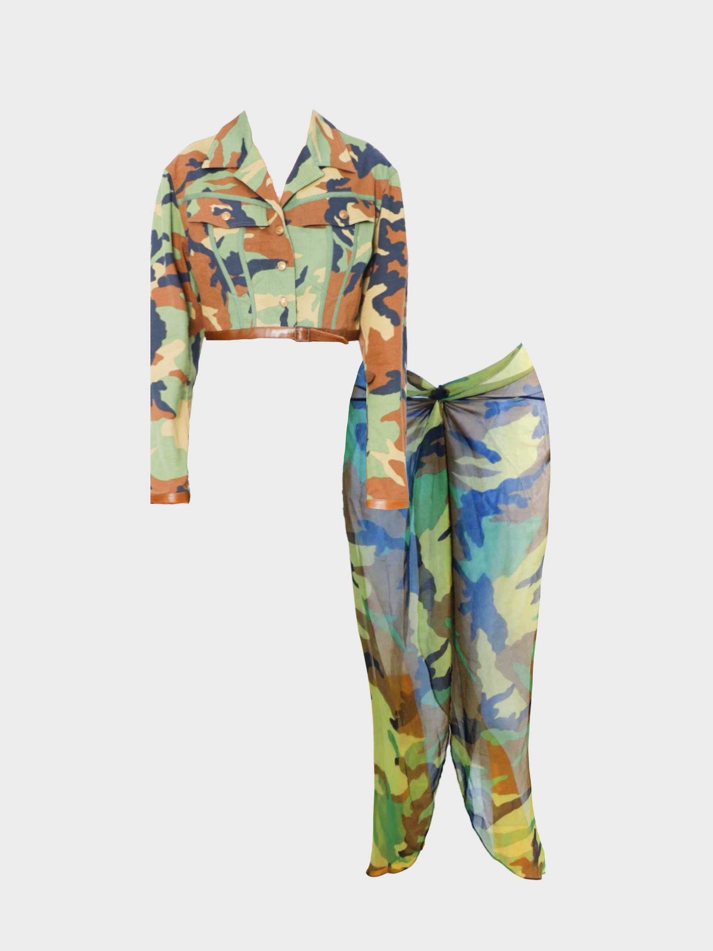 Christian Dior 2001 Multicolored Camouflage Jacket and Skirt Set