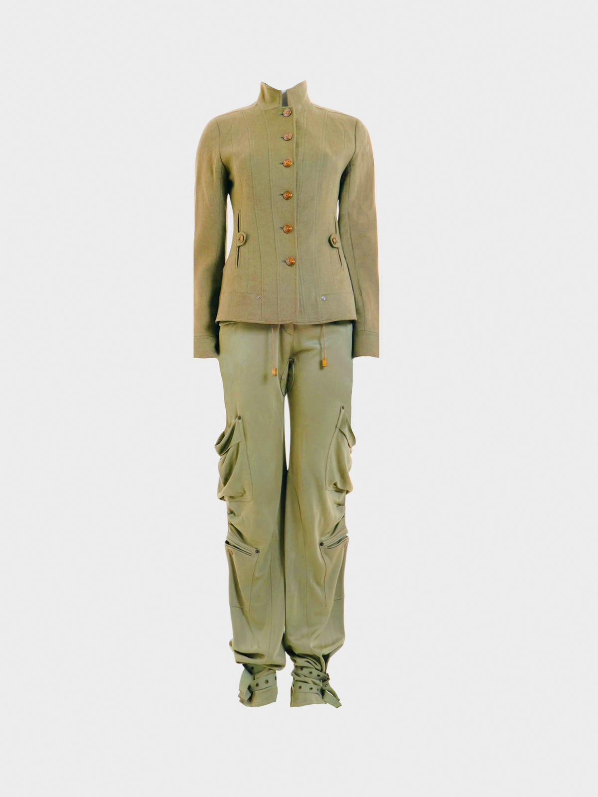 Christian Dior by John Galliano FW 2003 Khaki Cachemire Military Jacket and Cargo Pants Set