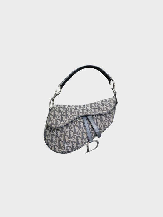 Christian Dior 2000s Navy Trotter Monogram Canvas Saddle Bag